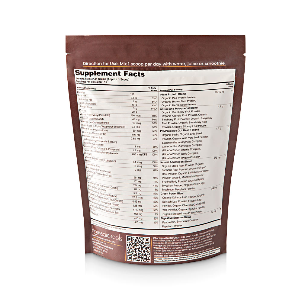 Nomadic Roots Nutrition graphics packaging di prodotto